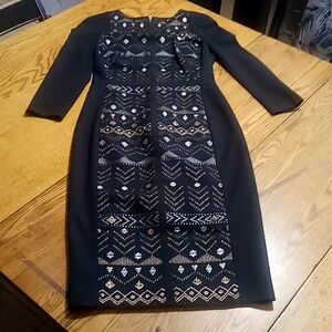 TED BAKER Womens Dress 1 Midi Bodycon BLACK Preowned Casual Work Used Summer